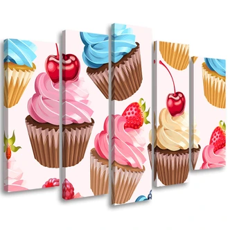 Leinwandbild 5 teilig, Süßigkeiten-Cupcakes 