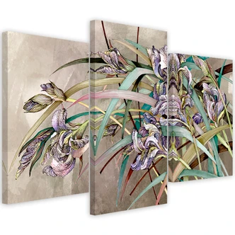Leinwandbild 3 teilig, Iris Blumen im Wind 