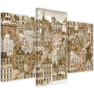 Leinwandbild 3 teilig, Fröhliche Stadt 