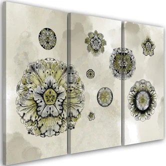 Leinwandbild 3 teilig, Florale geometrische Formen 