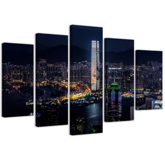 Leinwandbild 5 teilig, Skyline Stadt Wolkenkratzer 