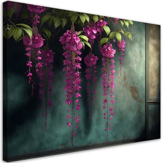 Leinwandbild, Hängende rosa Blumen aus Beton 