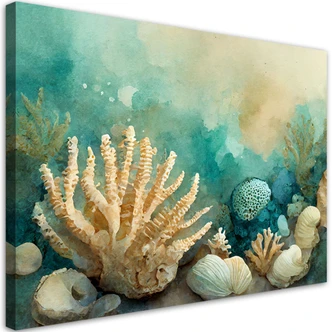 Leinwandbild Seemuscheln türkis 