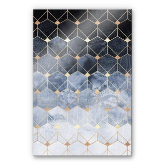 Acrylglasbild Fredriksson - Hexagone: Blau und Gold 
