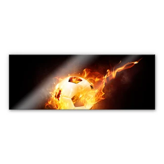 Acrylglasbild Fußball in Flammen - Panorama 