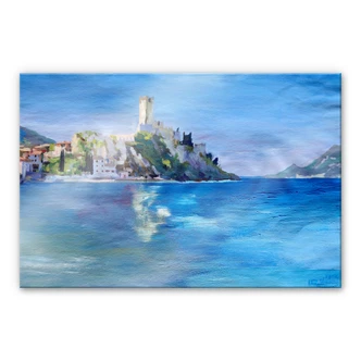 Acrylglasbild Bleichner - Malcesine mit der Castello Scaligero 