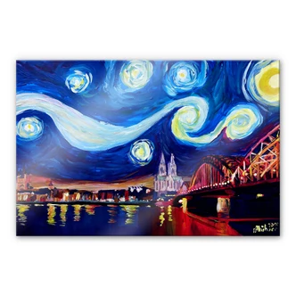 Tableau en verre acrylique - Bleichner - Cologne la nuit 