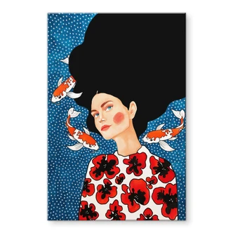 Tableau en verre acrylique Femme en robe fleurie avec Kois - Hülya 