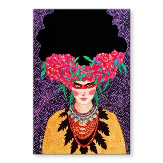 Tableau en verre acrylique Femme avec couronne de fleurs et amidon - Hülya 