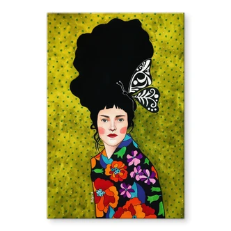 Tableau en verre acrylique Femme avec papillon dans les cheveux - Hülya 