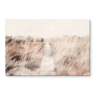 Tableau sur verre acrylique Paysage de rêve avec passerelle en bois 