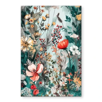 Tableau sur verre acrylique Pré printanier avec fleurs - Jaszke 