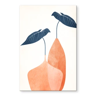 Akrylbillede Monstera-blade i to abrikosfarvede vaser - Kubistika Akrylbillede Monstera-blade i to abrikosfarvede vaser - Kubistika