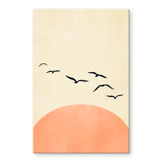 Akrylbillede Sværm af fugle ved solnedgang - Kubistika Akrylbillede Sværm af fugle ved solnedgang - Kubistika
