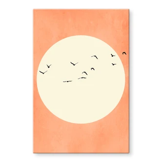Akrylbillede Sværm af fugle foran den varme sol - Kubistika 