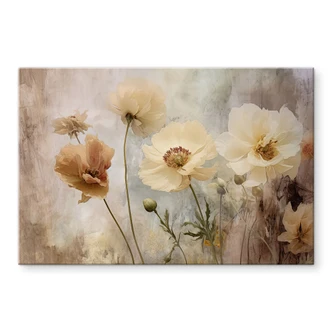 Tableau en verre acrylique Fleurs dans des tons pastels chauds - Paksoylu 