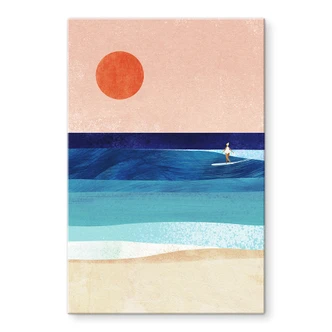 Tableau en verre acrylique Fillette surfeuse au coucher du soleil - Rivers 