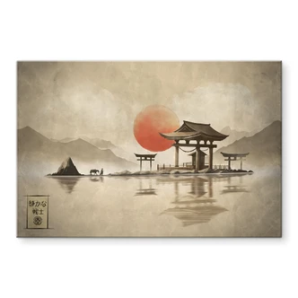 Tableau en verre acrylique Temple japonais au lever du soleil - Roze 