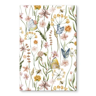 Tableau sur verre acrylique Prairie printanière avec papillons - UN Designs 