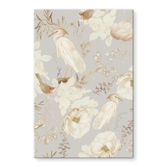 Tableau en verre acrylique oiseaux parmi les fleurs blanches - UN Designs 
