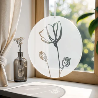 Tableau en verre acrylique, tableau de fenêtre à suspendre - Line Art Coquelicot - Cats & Dotz - Rond Tableau en verre acrylique, tableau de fenêtre à suspendre - Line Art Coquelicot - Cats & Dotz - Rond