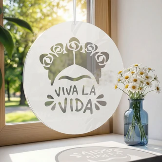 Acrylglasbild, Fensterbild zum Aufhängen Frida - Viva la Vida - Rund 