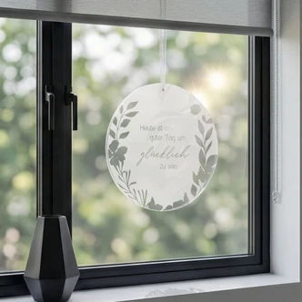 Spruch Acrylglasbild, Fensterbild zum Aufhängen Heute ist ein guter Tag um glücklich zu sein - Rund 