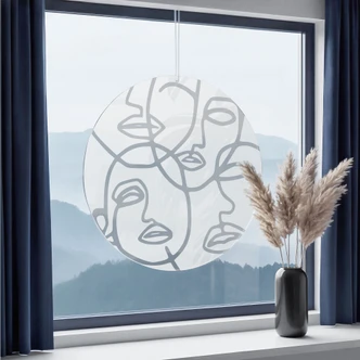 Acrylglasbild, Fensterbild zum Aufhängen Line Art - Gesichter - Rund 
