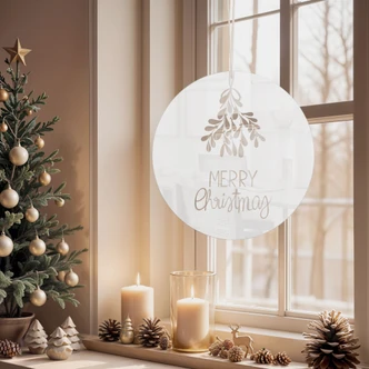 Acrylglas, kerstraamschilderij om op te hangen - Vrolijk kerstfeest met maretak - Lisboa - Rond Acrylglas, kerstraamschilderij om op te hangen - Vrolijk kerstfeest met maretak - Lisboa - Rond