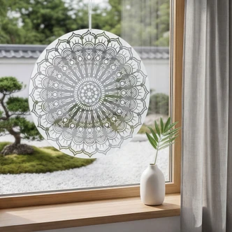Acrylglasbild, Fensterbild zum Aufhängen Mandala-Blume - Rund 