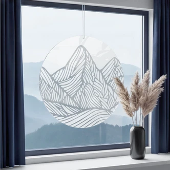 Acrylglasbild, Fensterbild zum Aufhängen Minimalistische Berglandschaft - Rund 