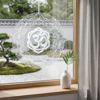 Acrylglasbild, Fensterbild zum Aufhängen Om-Zeichen mit Mandala - Rund 