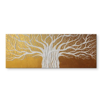 Tableau en verre acrylique Arbre de vie blanc abstrait - Grande - Panorama 