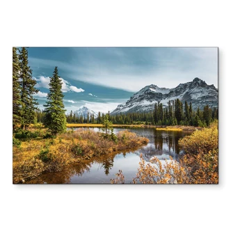 Wandbild Berg-Idylle am zauberhaften Kiefernwald - Alu-Dibond 