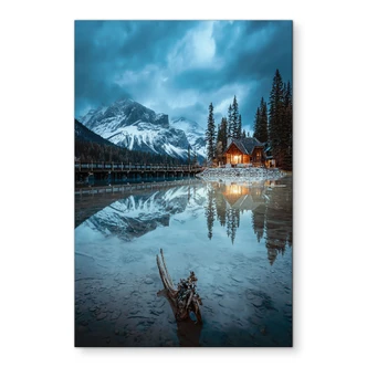 Wandbild Bergidylle am abendlichen See - Bing Li - Alu-Dibond 