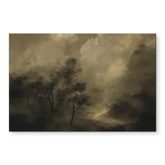 Wanddecoratie Bomen in de mist bij schemering - Hobday - Aluminium dibond 
