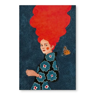 Wanddecoratie Vrouw in bloemenjurk met vlinder - Aluminium Dibond - Hülya 