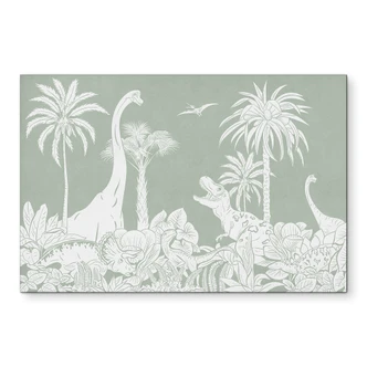 Wanddecoratie Groene oerwerelden - Dinosaurussen onder palmbomen - Kikki Belle - aluminium dibond 