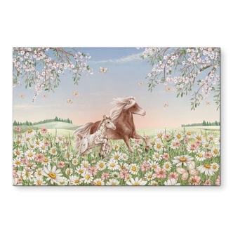 Stampe per pareti Cavalli nel prato fiorito - Kikki Belle - alluminio dibond 