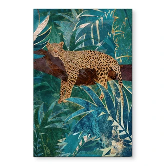 Wanddecoratie luipaard in smaragdgroene jungle - Manovski - Alu-Dibond 
