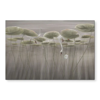Wanddecoratie lotusbloemen met zwaan in water in grijs - Ms Tiff - Alu-Dibond Wanddecoratie lotusbloemen met zwaan in water in grijs - Ms Tiff - Alu-Dibond