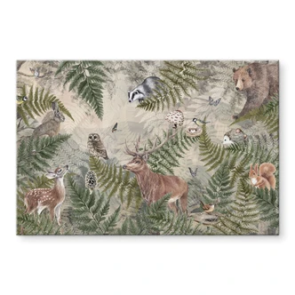 Wanddecoratie bosdieren tussen varens en bladeren - Ms Tiff - Alu-Dibond 
