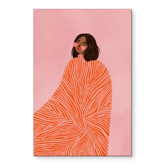 Wanddecoratie vrouw met oranje deken - Müller - Alu-Dibond 