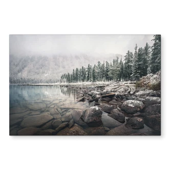 Wanddecoratie winterbos bij het meer - Rostovskiy - Alu-Dibond 