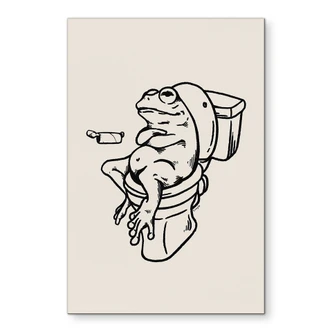 Wandbild Warten auf der Toilette - Humorvolle Frosch-Illustration - Royle - Alu-Dibond 