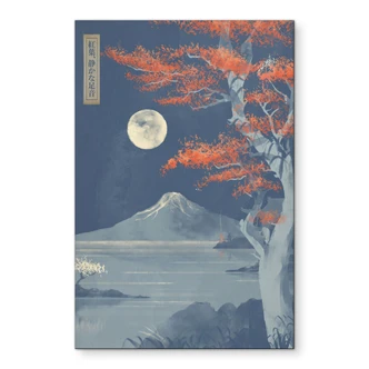 Wanddecoratie volle maan op de top van Fuji-san - Roze - Alu-Dibond 