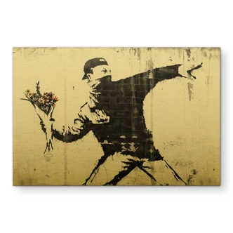 Alu-Dibond goud effect -Banksy - Flower Thrower 