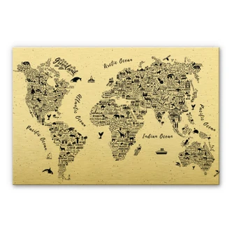 Alu-Dibond Guldeffekt - Verdenskort Around the world Alu-Dibond Guldeffekt - Verdenskort Around the world