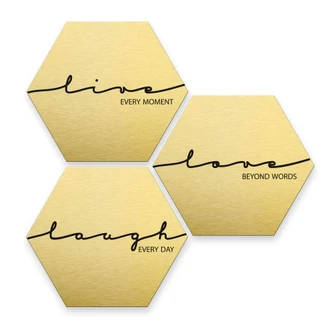 Hexagon alu-dibond goud effect - Live Laugh Love 