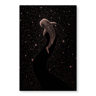 Wanddecoratie met kopereffect Walvishaai in de oceaan van sterren - Cakir - Alu-Dibond 